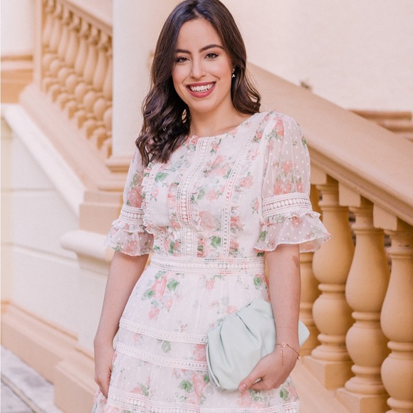 RACHEL PARCELL Mixed Lace Fit & Flare Dress Ivory L - Picture 3 of 8